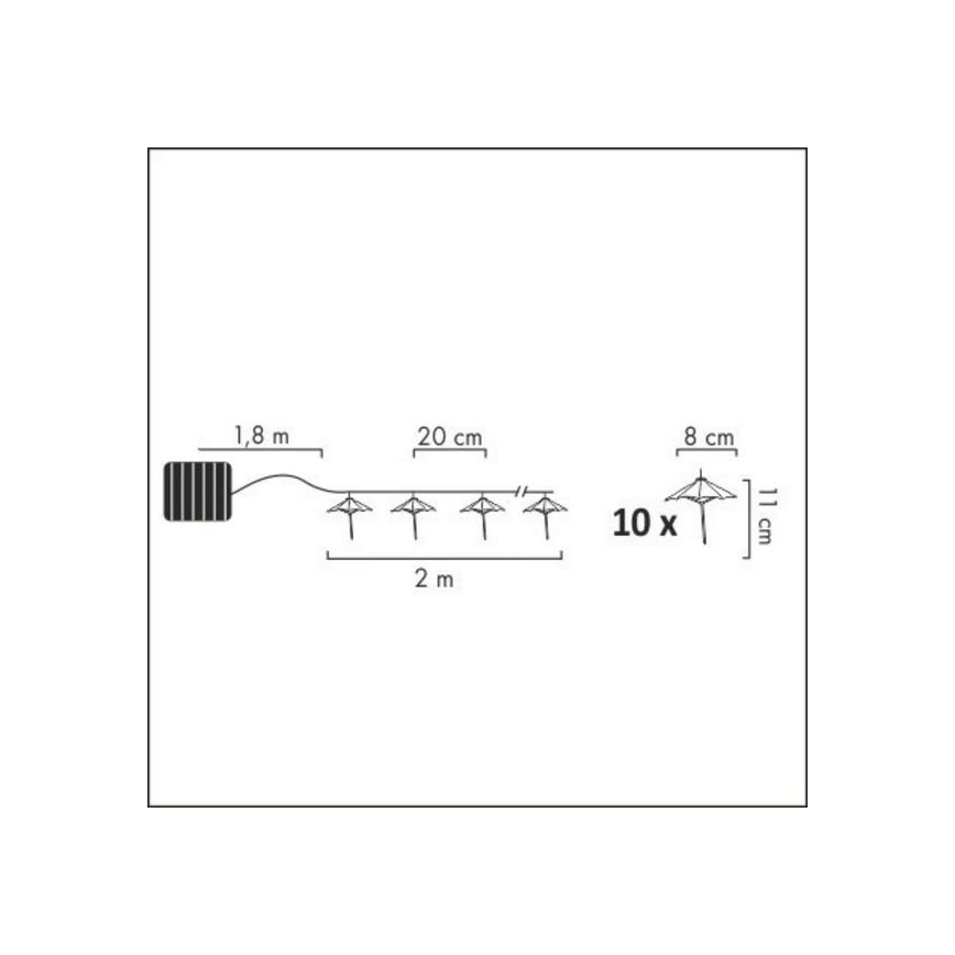 Soldrevet LED lyskæde 10xLED/1,2V 300 mAh 3,8 m IP44 paraplyer