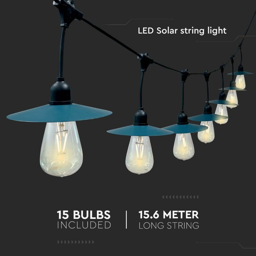Soldrevet LED lyskæde 15xLED/0,2W/3,7V 15,6 m 3000K IP44