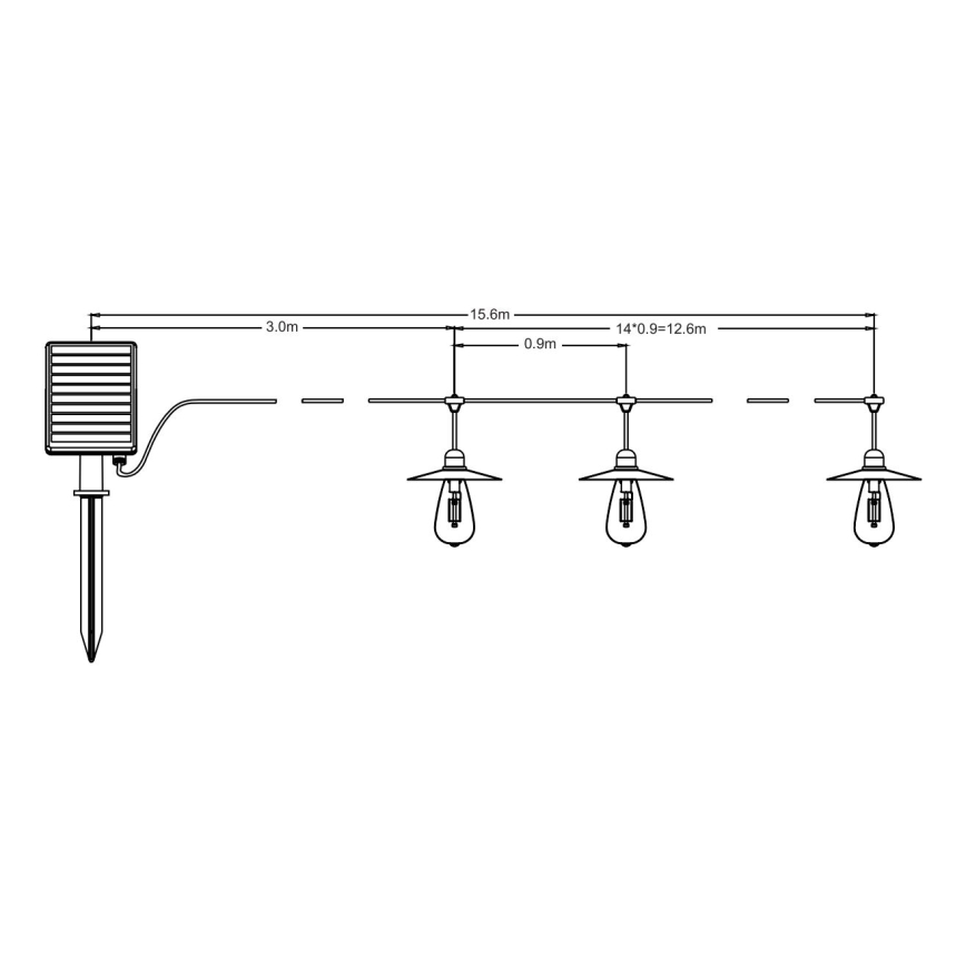 Soldrevet LED lyskæde 15xLED/0,2W/3,7V 15,6 m 3000K IP44