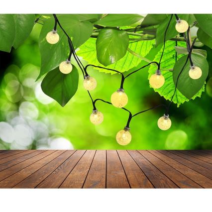 Soldrevet LED lyskæde 30xLED/8 funktioner 300 mAh 4,9 m IP44 varm hvid