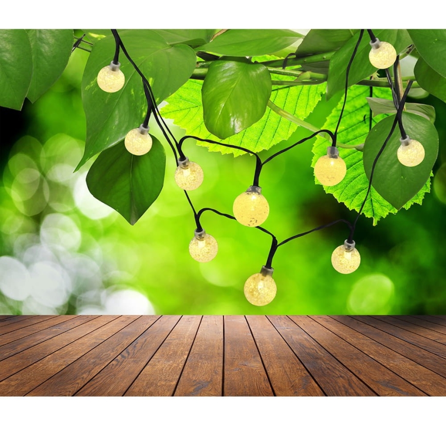 Soldrevet LED lyskæde 30xLED/8 funktioner 300 mAh 4,9 m IP44 varm hvid