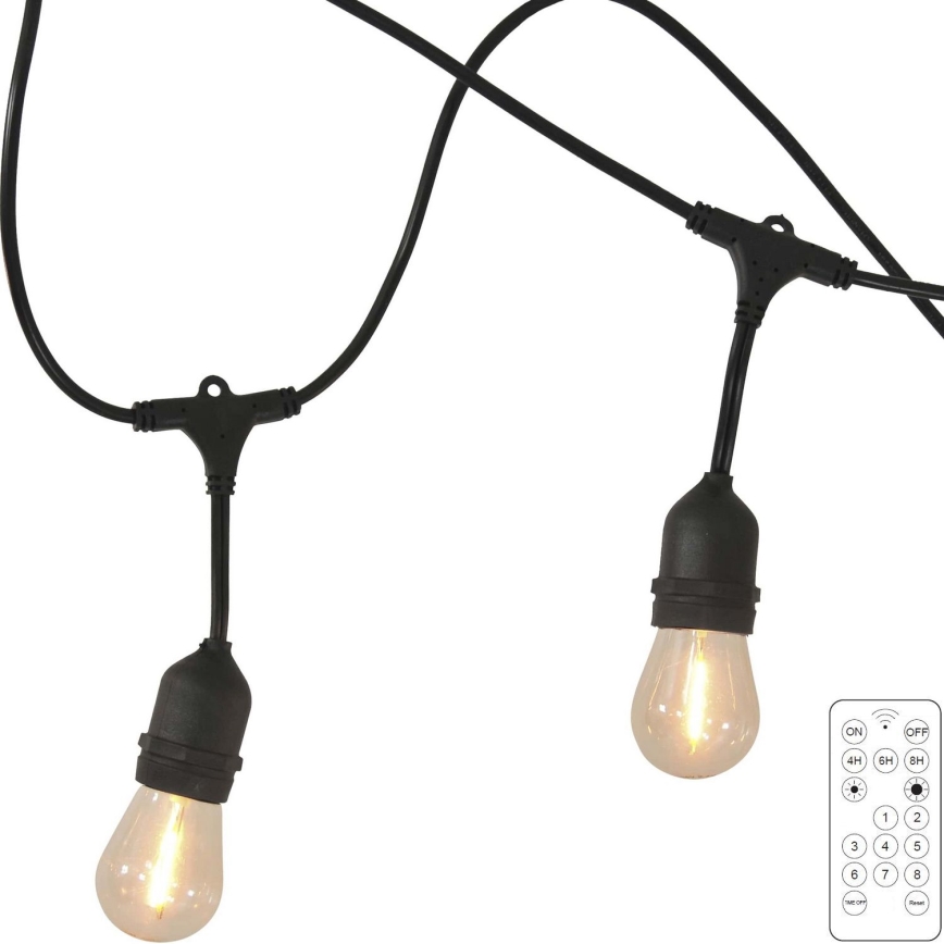 Soldrevet LED lyskæde dæmpbar PARTY 10xE27/3,7V 1800 mAh 10 m IP44 + fjernbetjening
