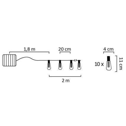 Soldrevet LED lyskæde EDISON 10xLED/1,2V 300 mAh 3,8 m IP44