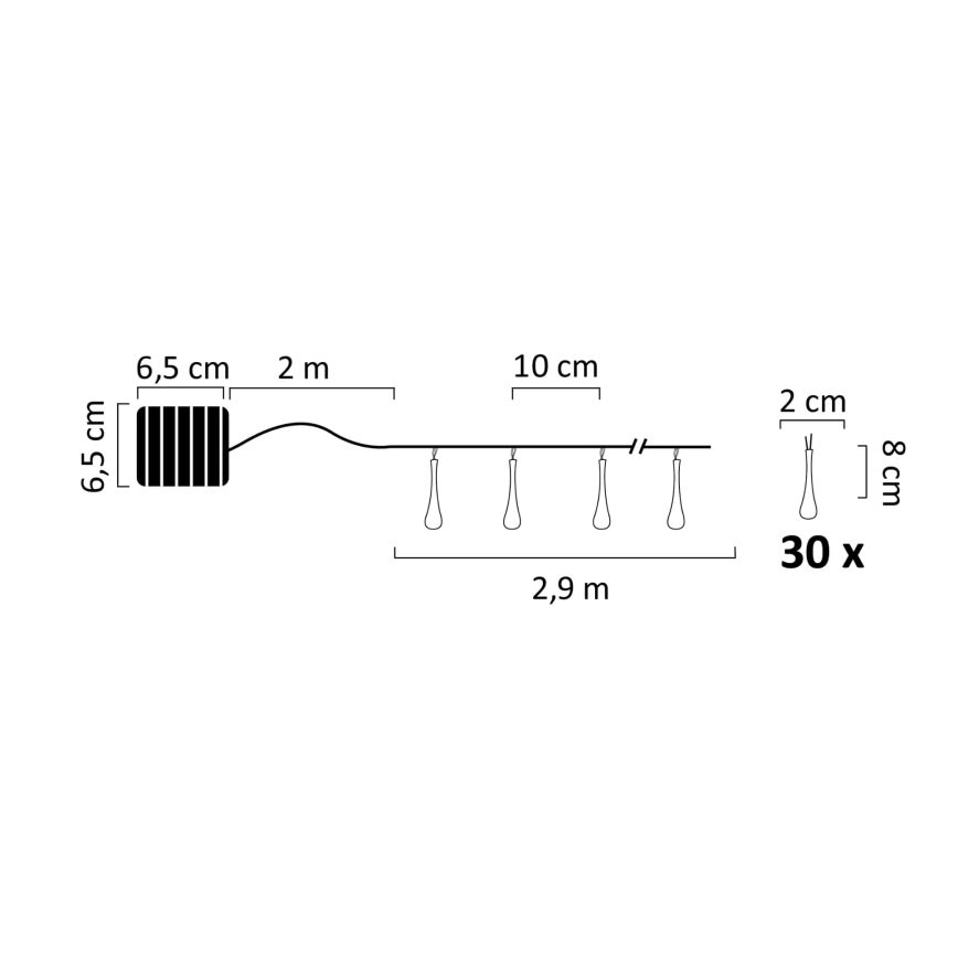 Soldrevet LED lyskæde ICE 30xLED/1,2V 300 mAh IP44