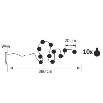 Soldrevet LED lyskæde LED/1,2V 300 mAh 3,8 m IP44