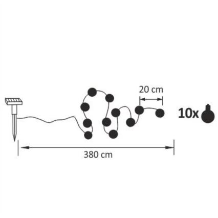 Soldrevet LED lyskæde LED/1,2V 300 mAh 3,8 m IP44