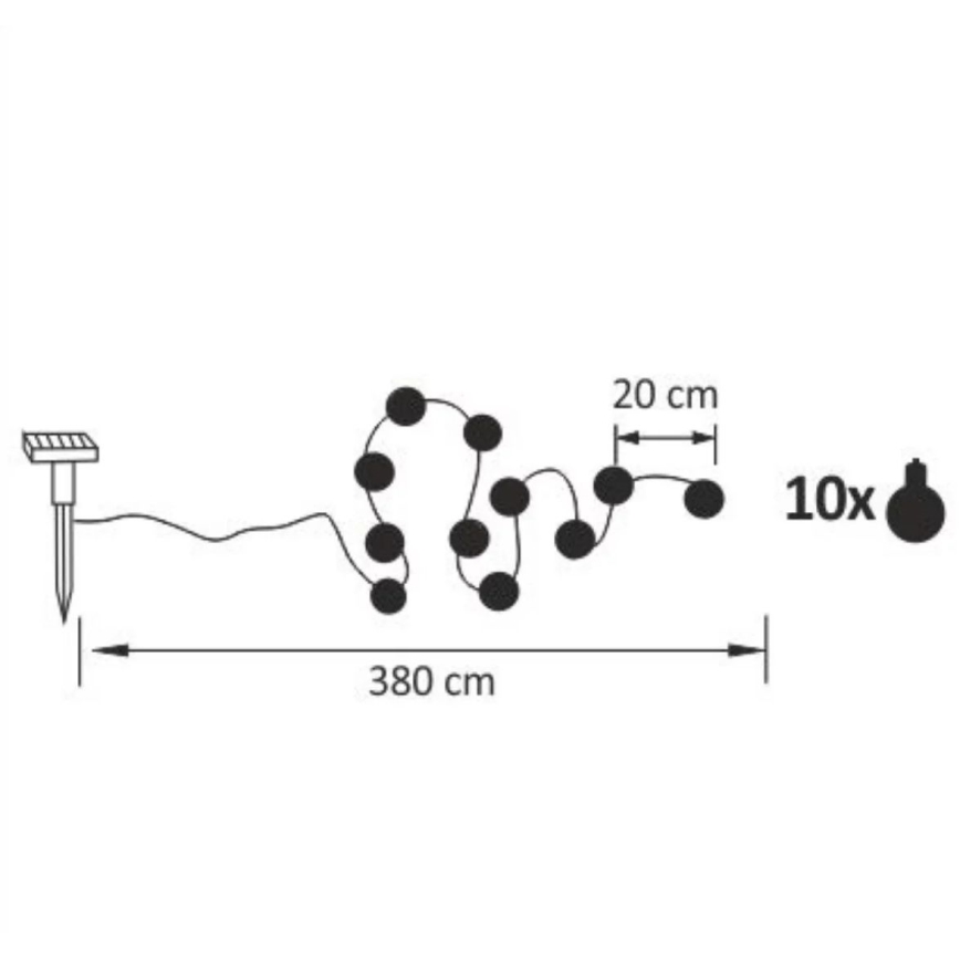 Soldrevet LED lyskæde LED/1,2V 300 mAh 3,8 m IP44