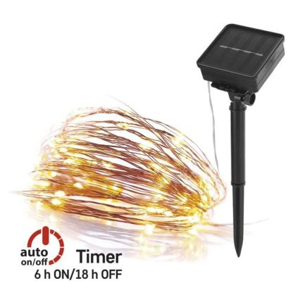Soldrevet LED lyskæde LED/2,4W/1,2V 1xAA 15 m IP44 3000K 600 mAh