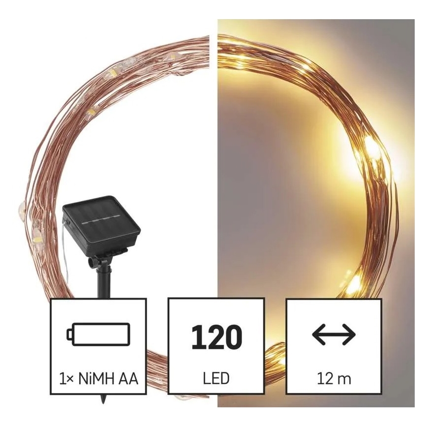 Soldrevet LED lyskæde LED/2,4W/1,2V 1xAA 15 m IP44 3000K 600 mAh