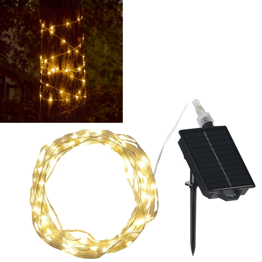 Soldrevet LED lyskæde LED/3,7V 1800 mAh 10 m IP44 + fjernbetjening