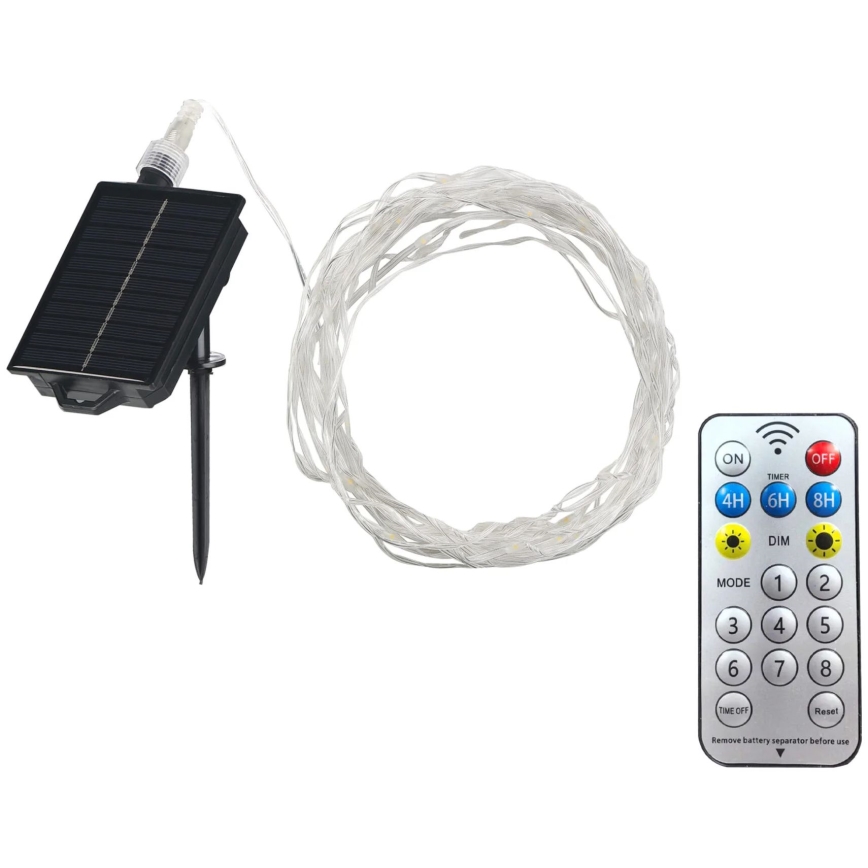 Soldrevet LED lyskæde LED/3,7V 1800 mAh 10 m IP44 + fjernbetjening