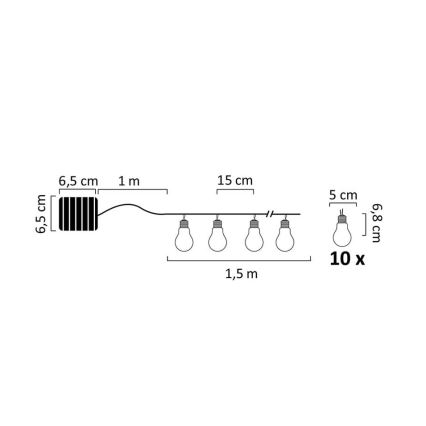 Soldrevet LED lyskæde PARTY 10xLED/1,2V 400 mAh IP44