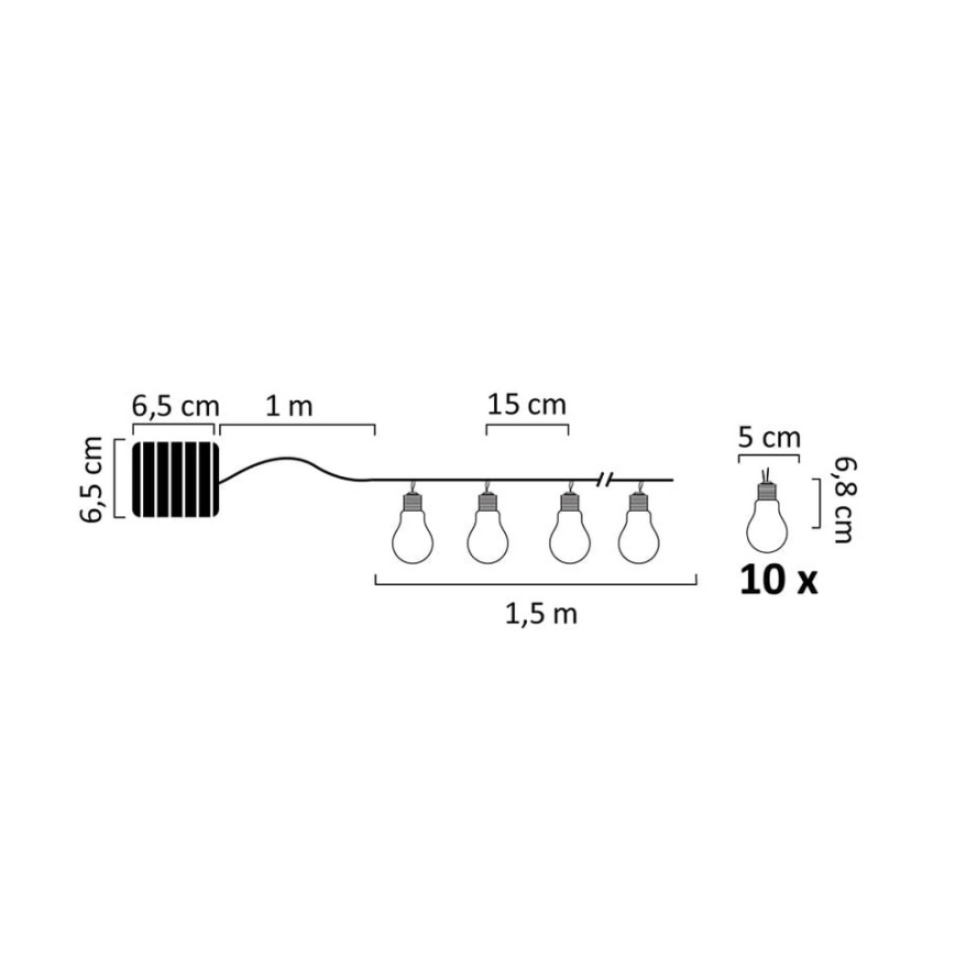 Soldrevet LED lyskæde PARTY 10xLED/1,2V 400 mAh IP44