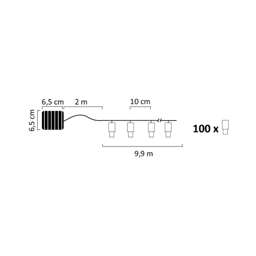 Soldrevet LED lyskæde SHINE 100xLED/1,2V 400 mAh 11, 9 m IP44