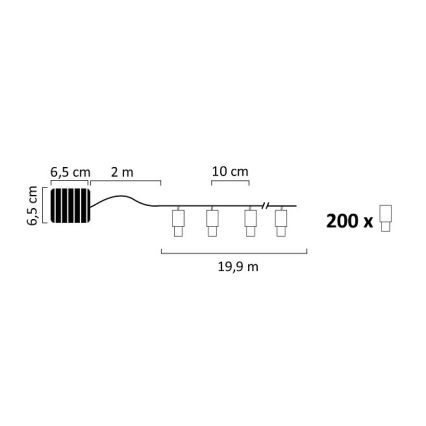 Soldrevet LED lyskæde SHINE 200xLED/1,2V 600 mAh 21,9 m IP44