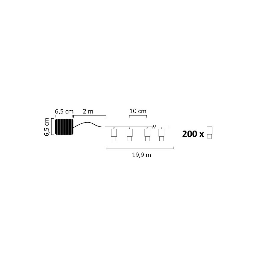 Soldrevet LED lyskæde SHINE 200xLED/1,2V 600 mAh 21,9 m IP44