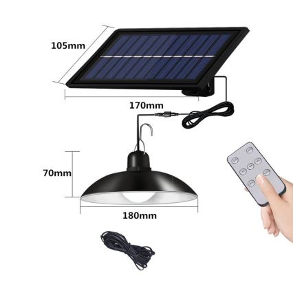 Soldrevet LED pendel dæmpbar LED/1,8W/3,7V IP44 6500K 1600 mAh + fjernbetjening