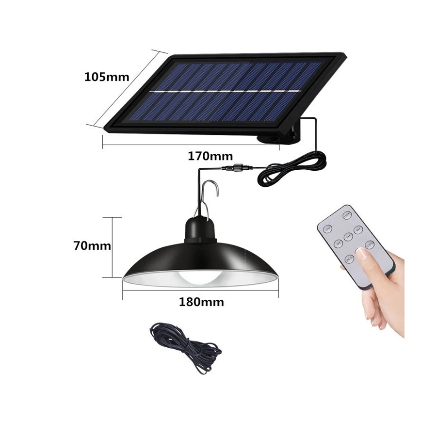 Soldrevet LED pendel dæmpbar LED/1,8W/3,7V IP44 6500K 1600 mAh + fjernbetjening