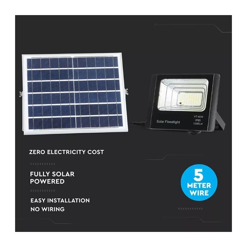 Soldrevet LED projektør dæmpbar LED/16W/3,2V 4000K IP65 10000 mAh + fjernbetjening