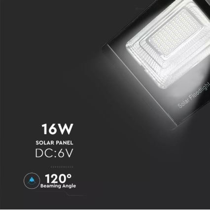 Soldrevet LED projektør dæmpbar LED/16W/3,2V 4000K IP65 + fjernbetjening