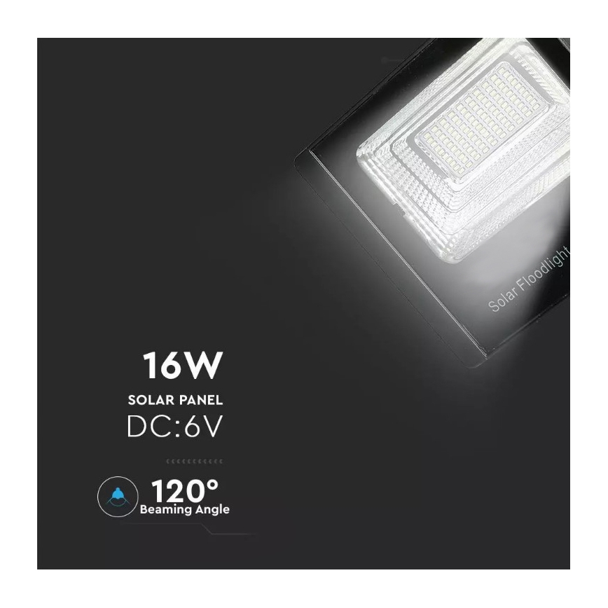 Soldrevet LED projektør dæmpbar LED/16W/3,2V 4000K IP65 10000 mAh + fjernbetjening