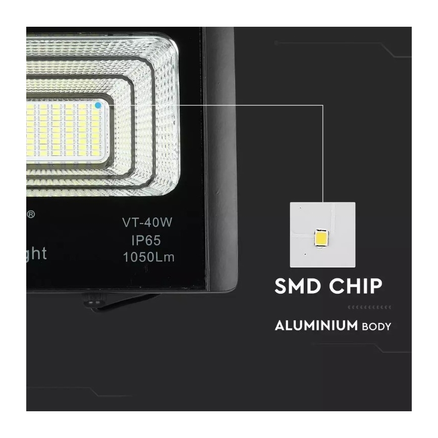 Soldrevet LED projektør dæmpbar LED/16W/3,2V 4000K IP65 10000 mAh + fjernbetjening
