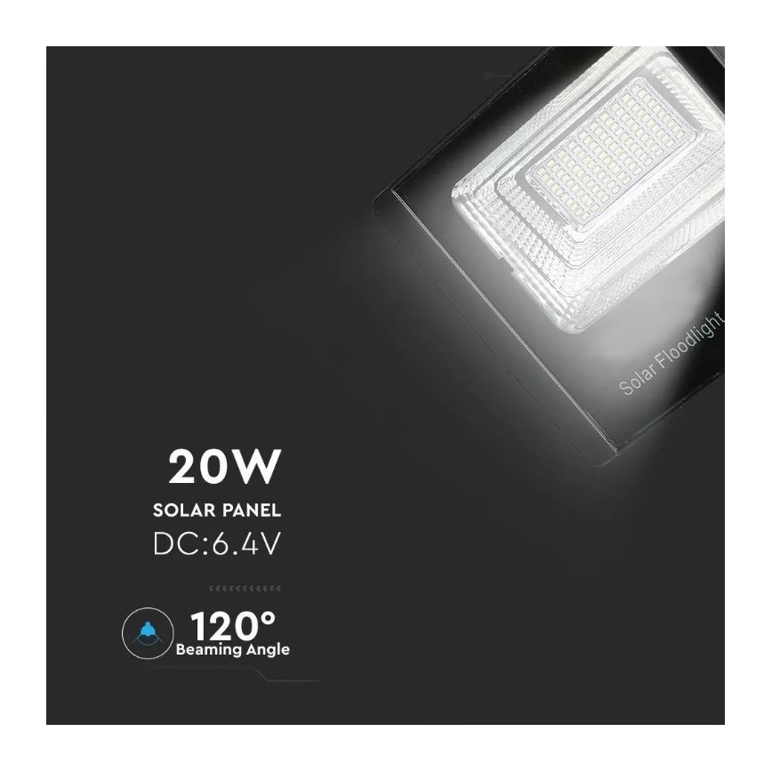 Soldrevet LED projektør dæmpbar LED/20W/6,4V 4000K IP65 10000 mAh + fjernbetjening