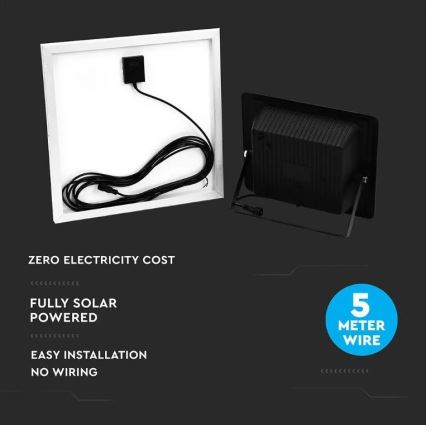 Soldrevet LED projektør dæmpbar LED/20W/6,4V 4000K IP65 10000 mAh + fjernbetjening