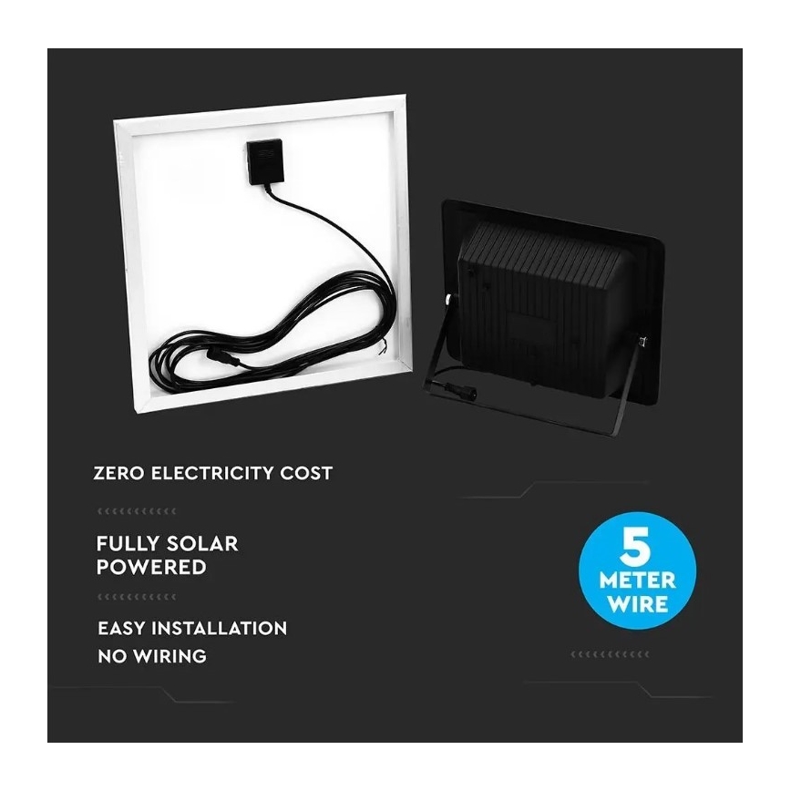 Soldrevet LED projektør dæmpbar LED/20W/6,4V 4000K IP65 10000 mAh + fjernbetjening