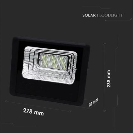 Soldrevet LED projektør dæmpbar LED/20W/6,4V 4000K IP65 10000 mAh + fjernbetjening