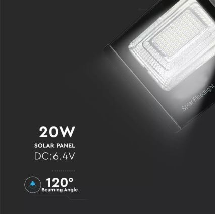 Soldrevet LED projektør dæmpbar LED/20W/6V 6000K IP65 + fjernbetjening