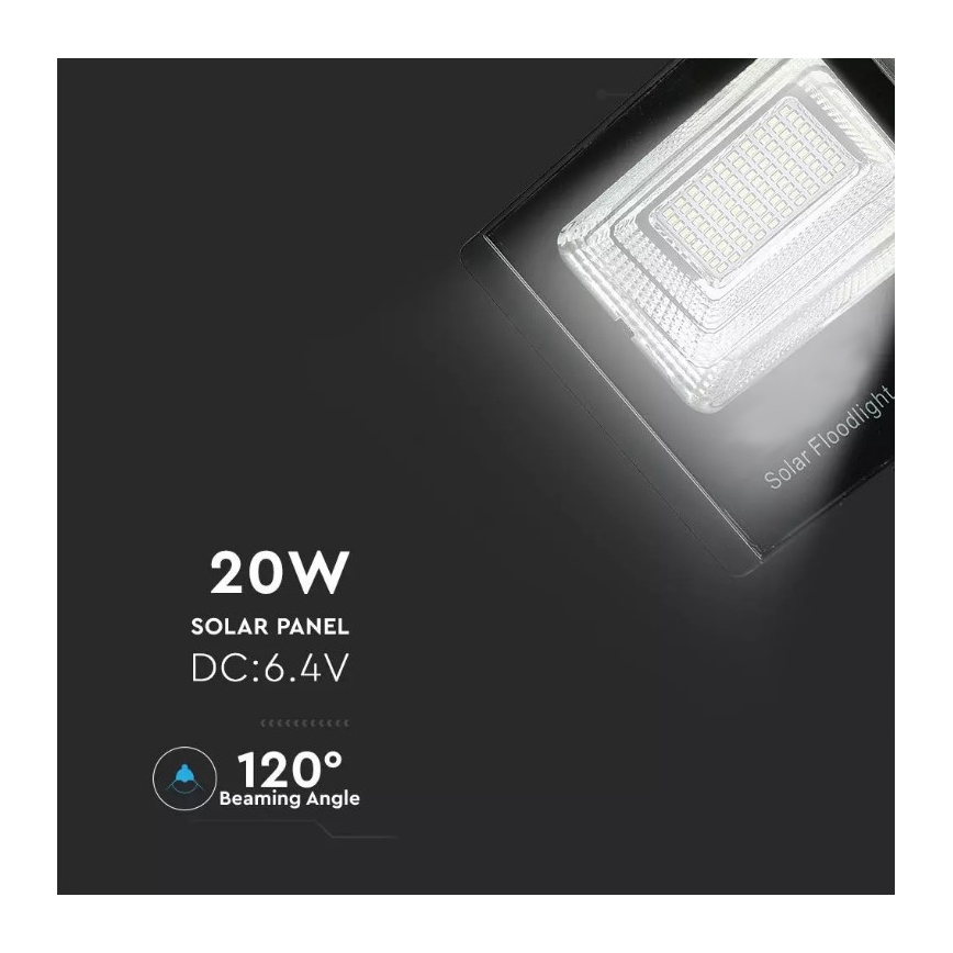 Soldrevet LED projektør dæmpbar LED/20W/6V 6000K IP65 + fjernbetjening