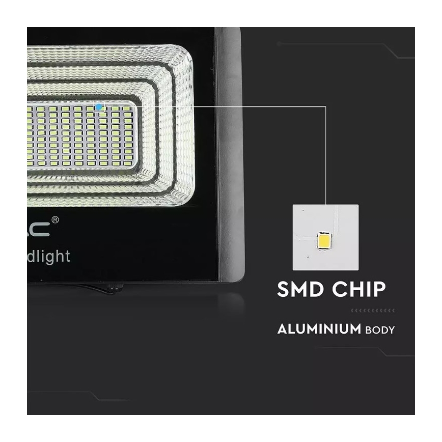 Soldrevet LED projektør dæmpbar LED/20W/6V 6000K IP65 + fjernbetjening
