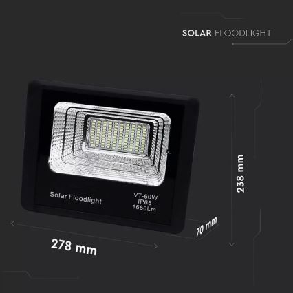 Soldrevet LED projektør dæmpbar LED/20W/6V 6000K IP65 + fjernbetjening