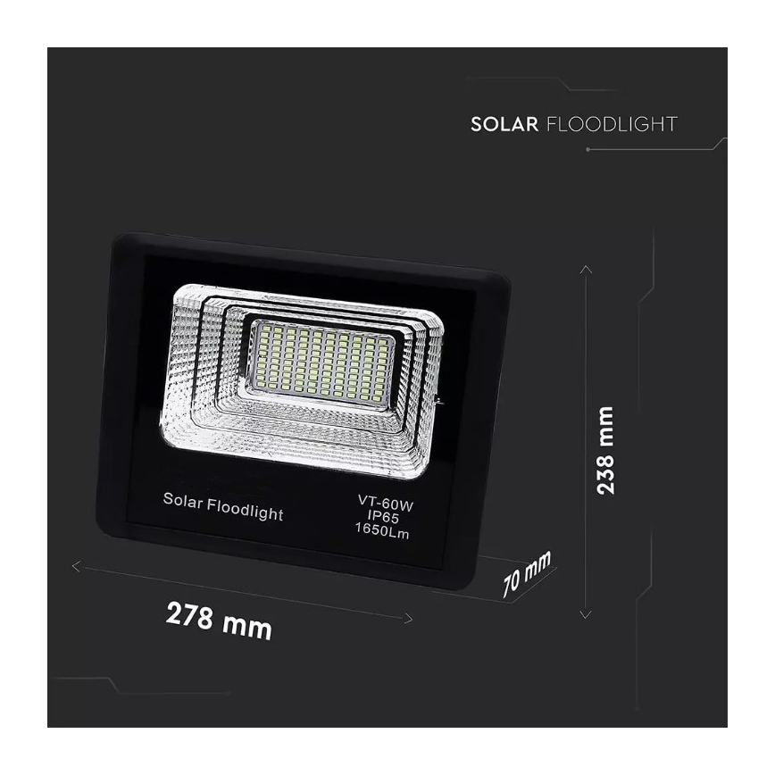 Soldrevet LED projektør dæmpbar LED/20W/6V 6000K IP65 + fjernbetjening