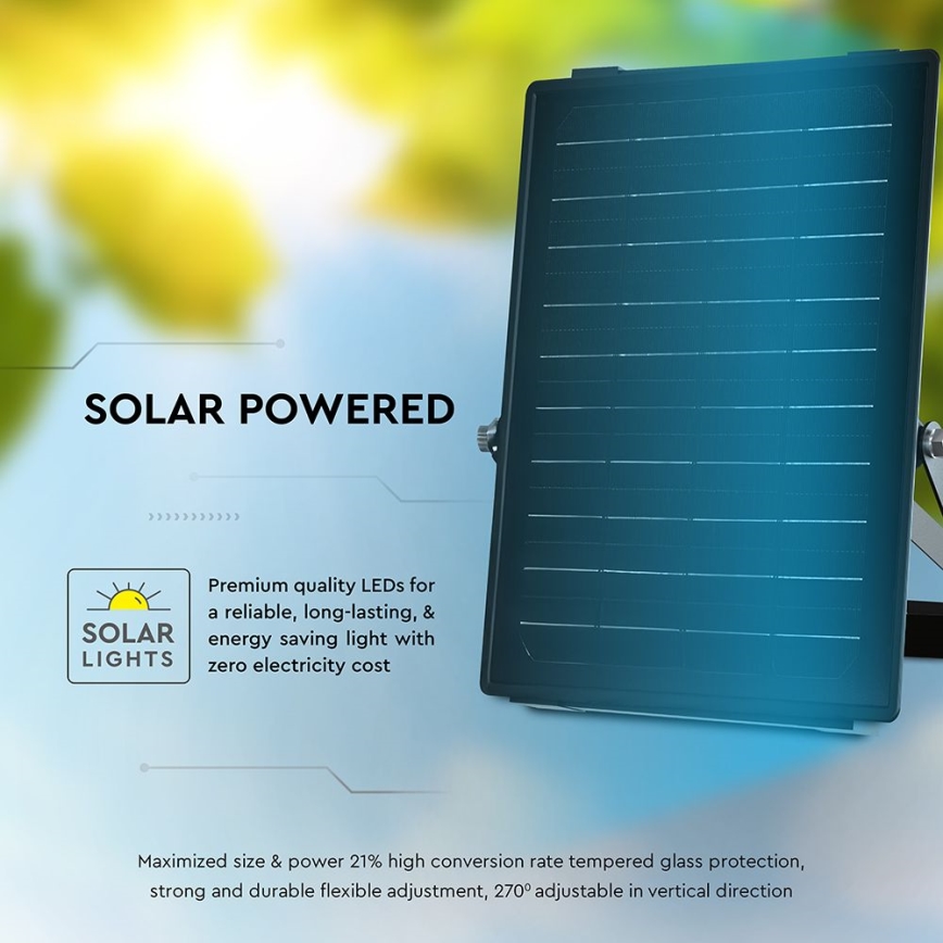 Soldrevet LED projektør dæmpbar med sensor LED/10W/3,7V 4000/6000K IP65 3600 mAh + fjernbetjening