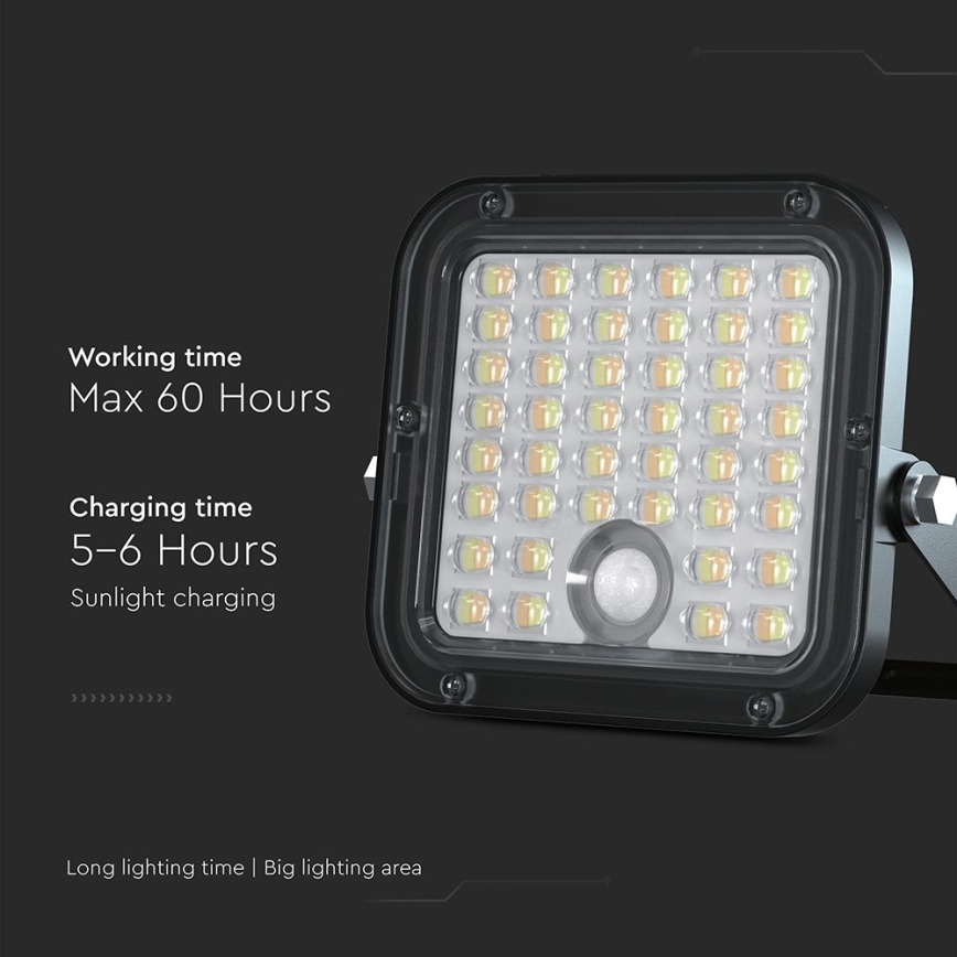 Soldrevet LED projektør dæmpbar med sensor LED/10W/3,7V 4000/6000K IP65 3600 mAh + fjernbetjening