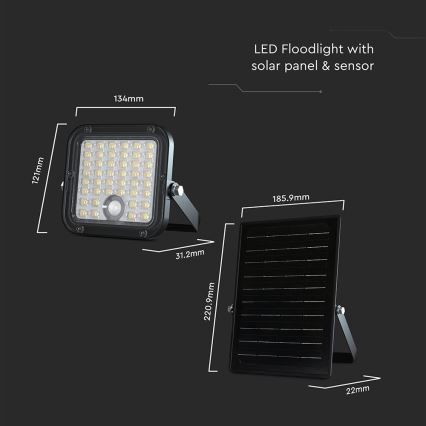 Soldrevet LED projektør dæmpbar med sensor LED/10W/3,7V 4000/6000K IP65 3600 mAh + fjernbetjening