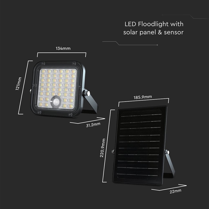Soldrevet LED projektør dæmpbar med sensor LED/10W/3,7V 4000/6000K IP65 3600 mAh + fjernbetjening