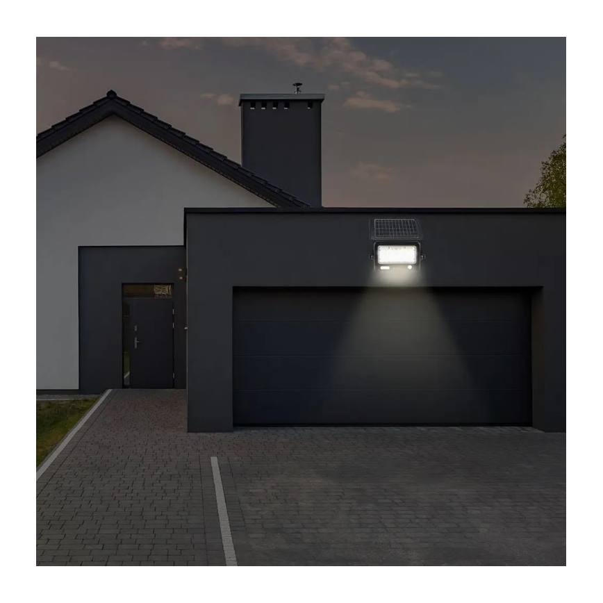 Soldrevet LED projektør dæmpbar med sensor LED/10W/3,7V 4000K IP65 7200 mAh + USB-port