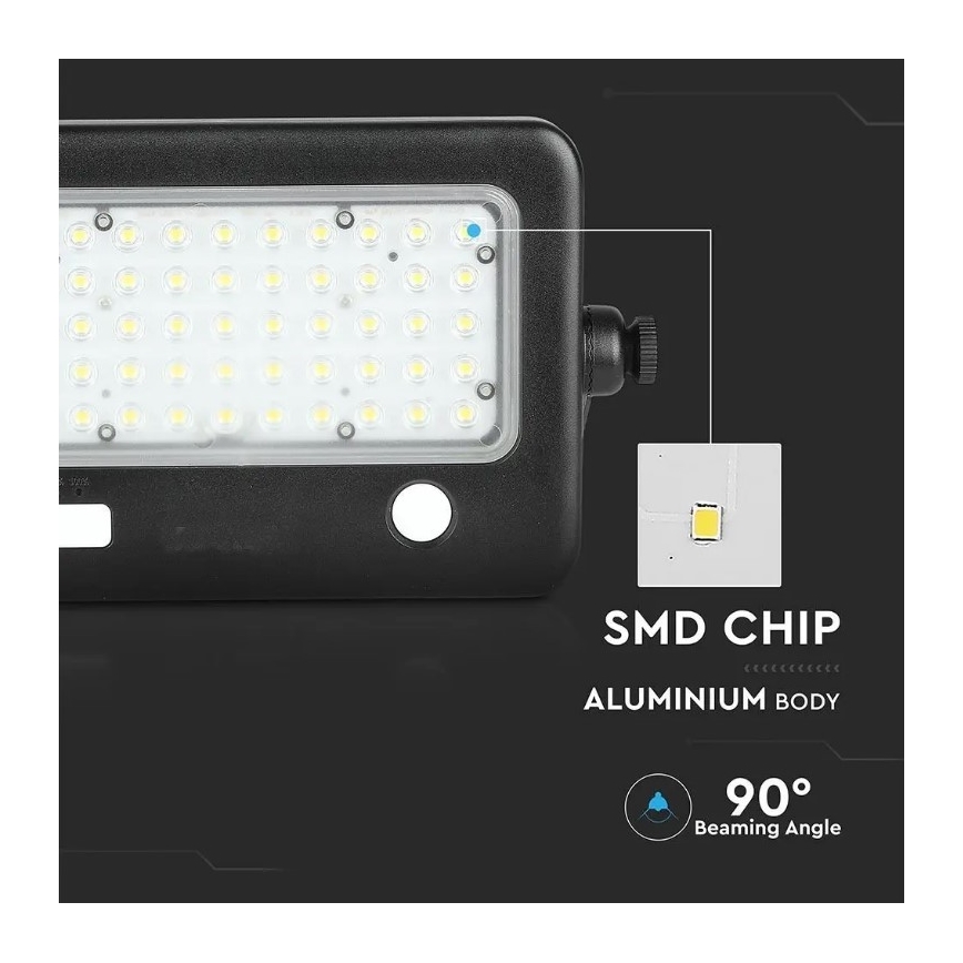 Soldrevet LED projektør dæmpbar med sensor LED/10W/3,7V 4000K IP65 7200 mAh + USB-port