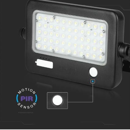 Soldrevet LED projektør dæmpbar med sensor LED/10W/3,7V 4000K IP65 7200 mAh + USB-port