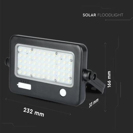 Soldrevet LED projektør dæmpbar med sensor LED/10W/3,7V 4000K IP65 7200 mAh + USB-port