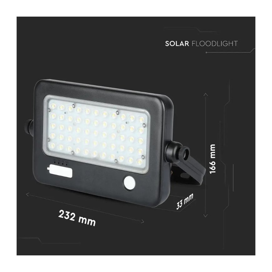 Soldrevet LED projektør dæmpbar med sensor LED/10W/3,7V 4000K IP65 7200 mAh + USB-port