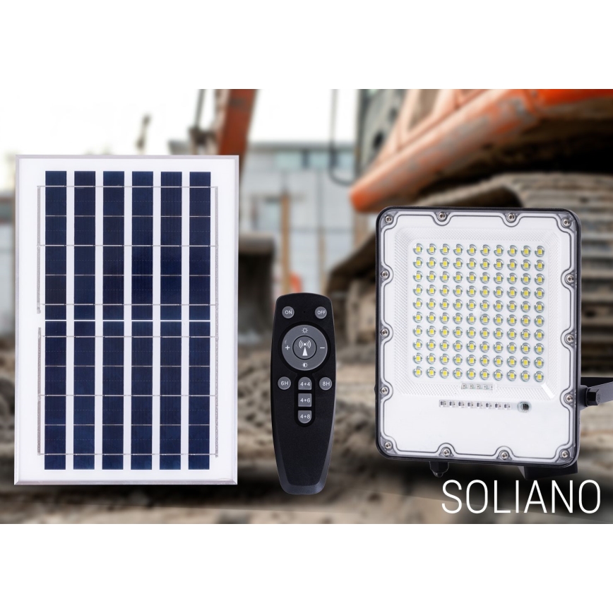 Soldrevet LED projektør dæmpbar LED/100W/3,2V 4500K IP65 sort + fjernbetjening