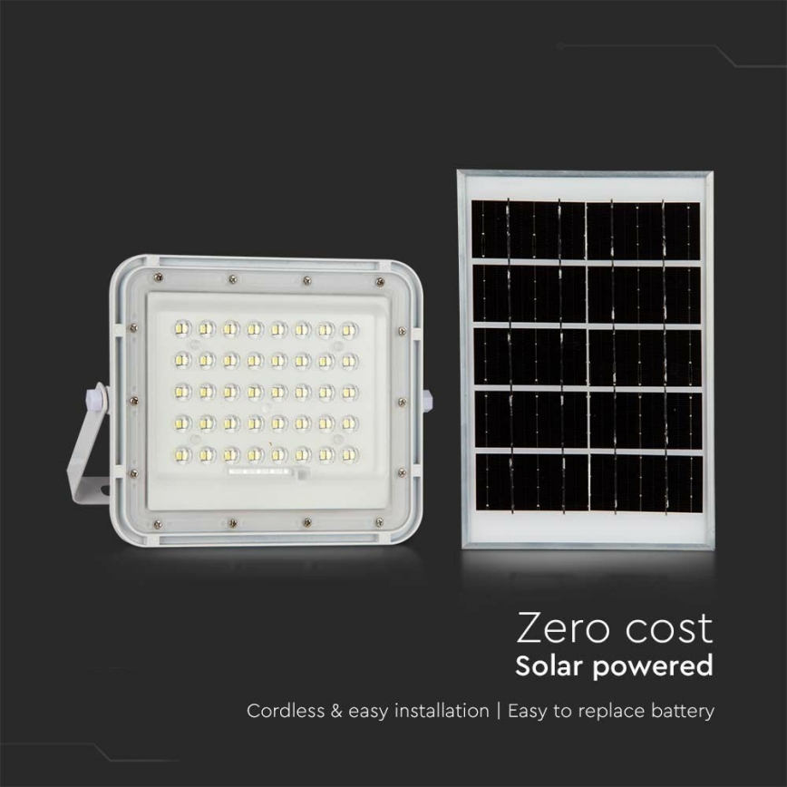 Soldrevet LED projektør dæmpbar LED/10W/3,2V IP65 4000K 6000 mAh hvid + fjernbetjening