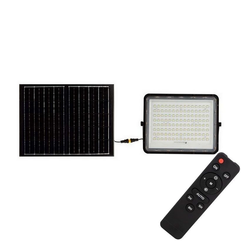 Soldrevet LED projektør LED/200W/3,2V 4000K sort IP65 + fjernbetjening