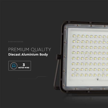 Soldrevet LED projektør LED/200W/3,2V 4000K sort IP65 + fjernbetjening