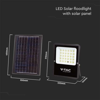 Soldrevet LED projektør LED/20W/3,2V 6400K IP65 + fjernbetjening