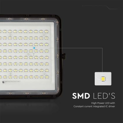 Soldrevet LED projektør LED/20W/3,2V 6400K sort IP65 + fjernbetjening